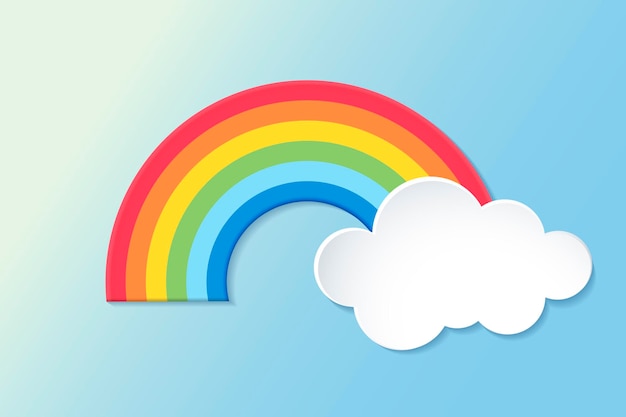 Paper rainbow element, cute weather clipart vector on gradient blue background