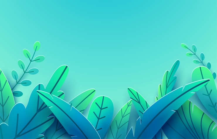 Paper spring leaves  border background. Paper cut style.