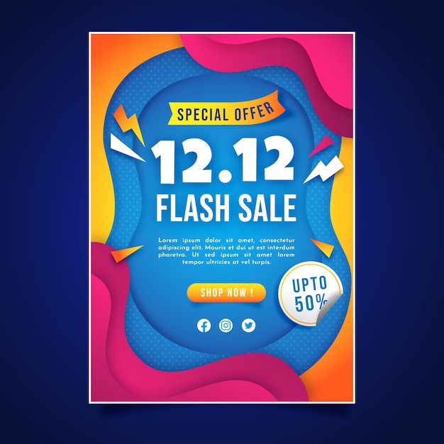 Paper style 12.12 sale vertical poster template