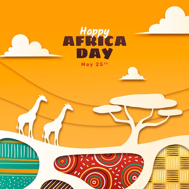 Иллюстрация дня африки в бумажном стиле