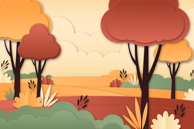 Осенний пейзаж в бумажном стиле с деревьями