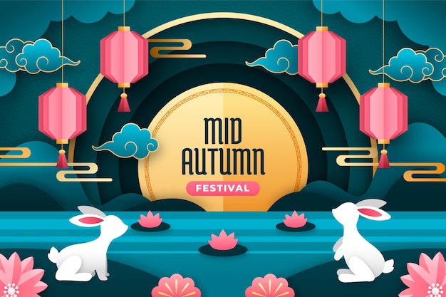 Free vector paper style background for chinese mid-autumn festival celebration