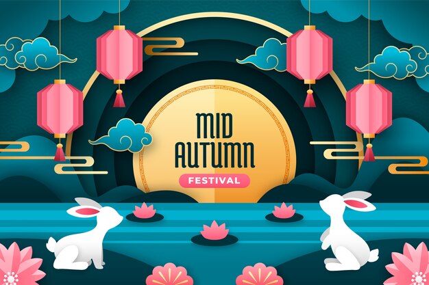 Paper style background for chinese mid-autumn festival celebration