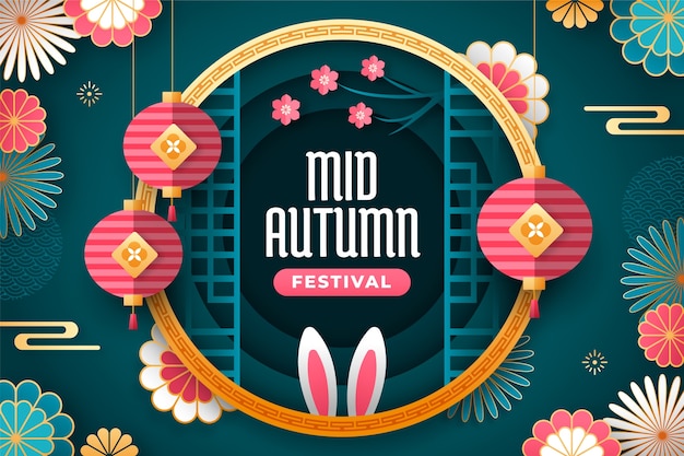 Paper style background for chinese mid-autumn festival celebration