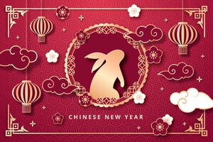 免费矢量纸风格的背景为中国新年庆祝活动