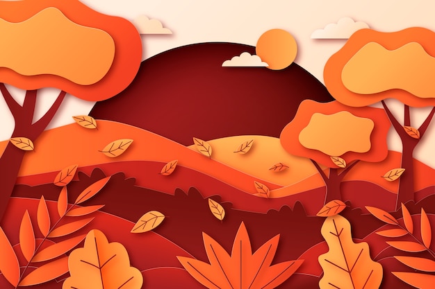 Free vector paper style background for fall season