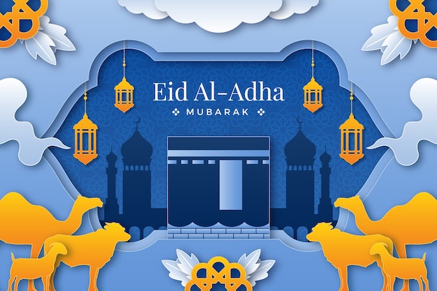 Vettore gratuito sfondo in stile carta per la celebrazione islamica di eid al-adha