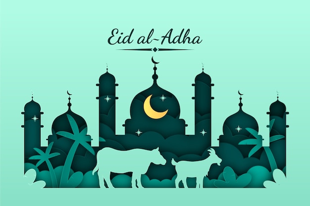 Free vector paper style background for islamic eid al-adha celebration