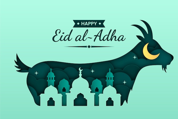 Paper style background for islamic eid al-adha celebration