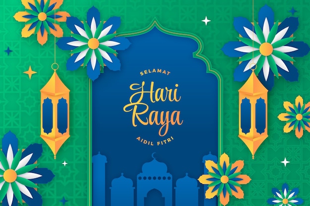 Paper style background for islamic eid al-fitr celebration