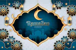 Free vector paper style background for islamic ramadan celebration