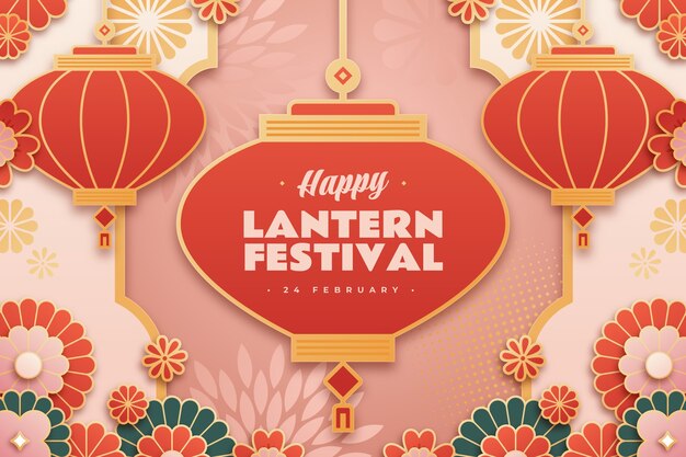 Paper style background for lantern festival celebration