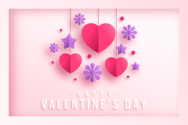 Free vector paper style background with stars and hearts for valentine