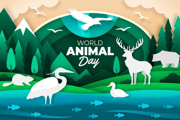 Free vector paper style background for world animal day celebration