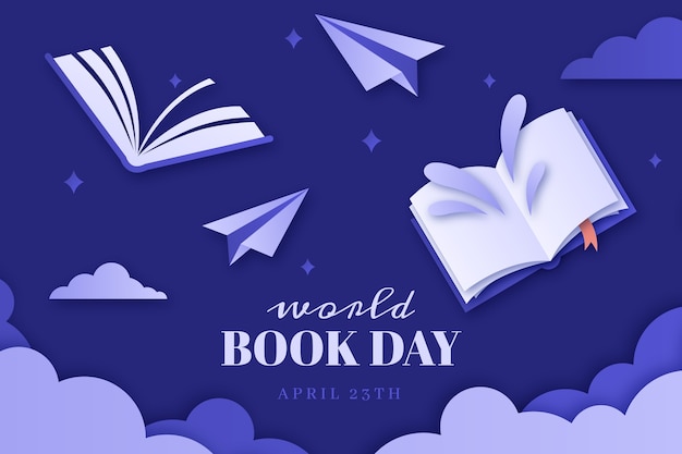 Vettore gratuito sfondo in stile carta per la celebrazione della giornata mondiale del libro