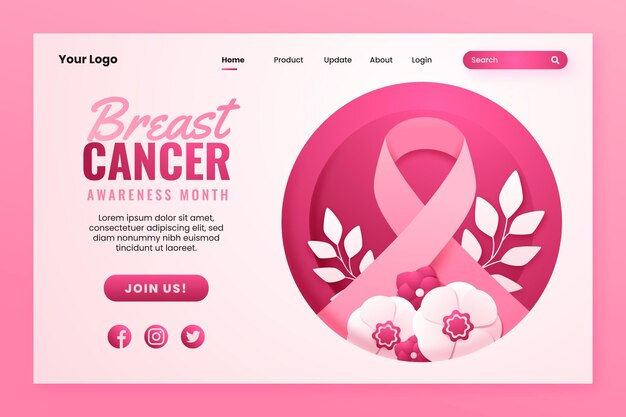 Paper style breast cancer awareness month landing page template