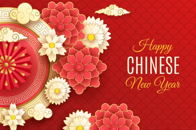 Paper style chinese new year background Free Vector