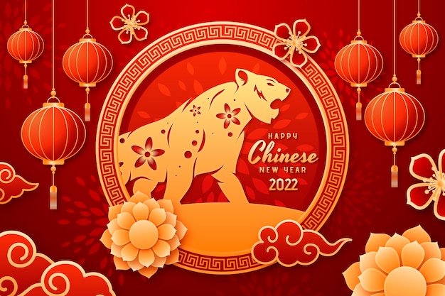 Paper style chinese new year background Premium Vector