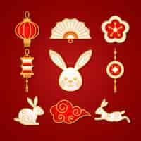 Free vector paper style chinese new year celebration ornaments collection