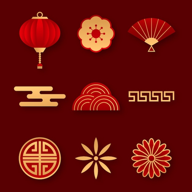 Коллекция украшений для празднования китайского нового года в бумажном стиле