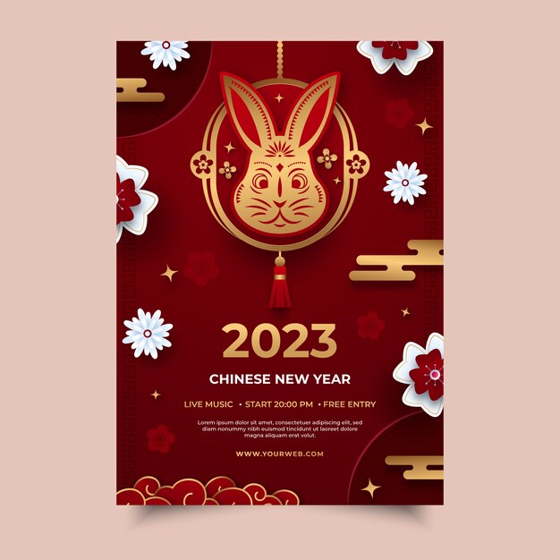 Paper style chinese new year celebration vertical poster template