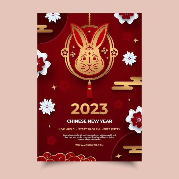 Paper style chinese new year celebration vertical poster template