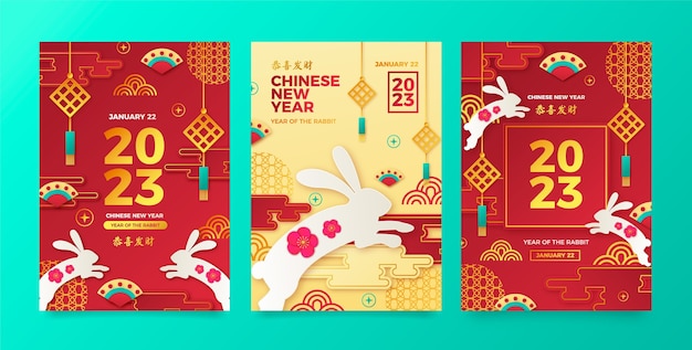 Vettore gratuito collezione di biglietti di auguri per il capodanno cinese in stile carta