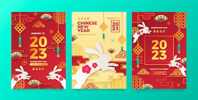 Paper style chinese new year greeting cards collection