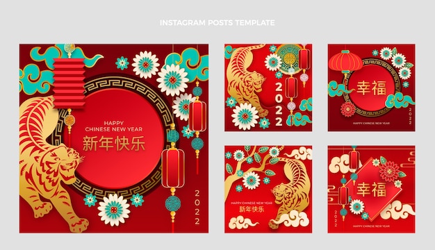 Paper style chinese new year instagram posts collection