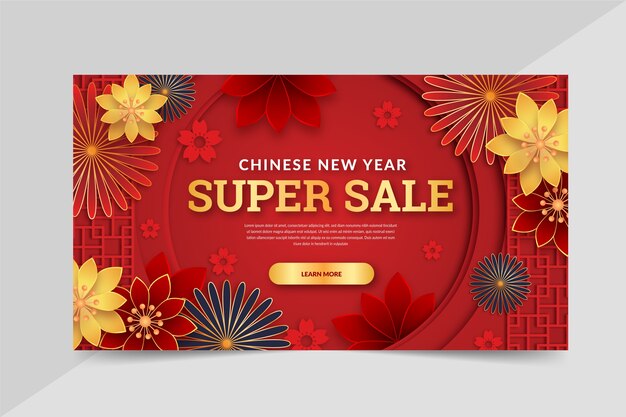 Paper style chinese new year sale horizontal banner