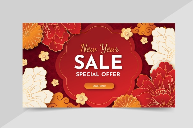 Paper style chinese new year sale horizontal banner