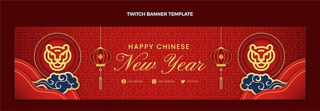 Free vector paper style chinese new year twitch banner