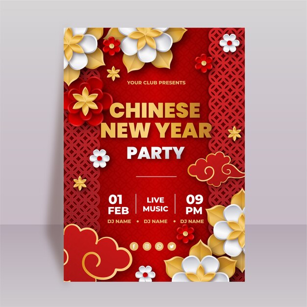 Paper style chinese new year vertical poster template