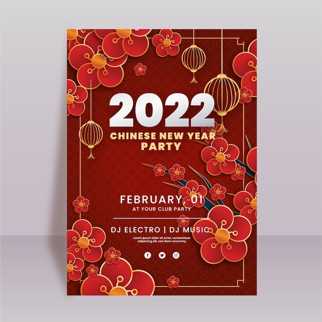 Paper style chinese new year vertical poster template