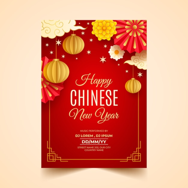 Free vector paper style chinese new year vertical poster template