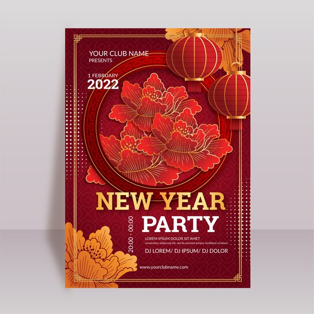 Paper style chinese new year vertical poster template Free Vector