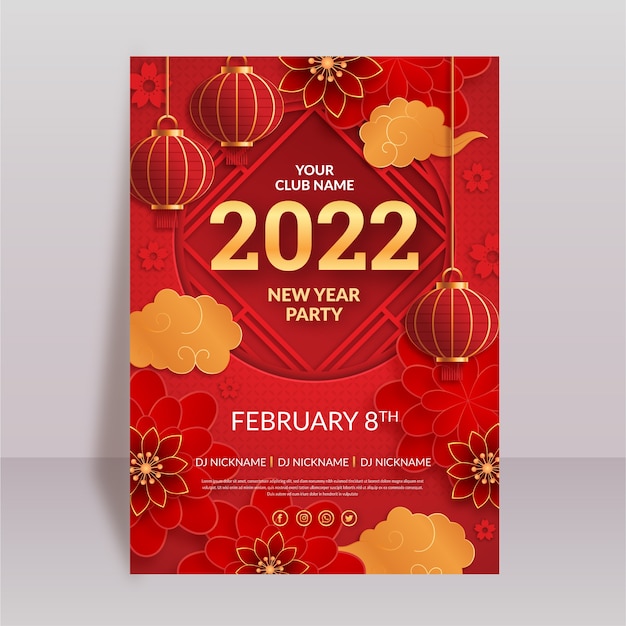 Paper style chinese new year vertical poster template Free Vector