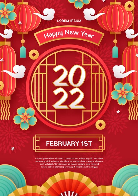 Paper style chinese new year vertical poster template