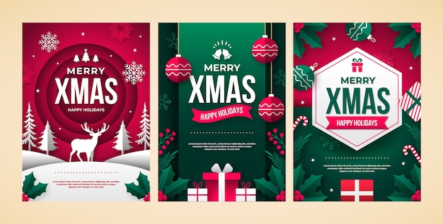 Paper style christmas greeting cards set