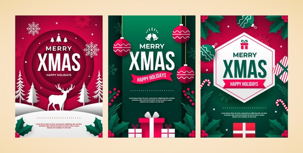 Paper style christmas greeting cards set