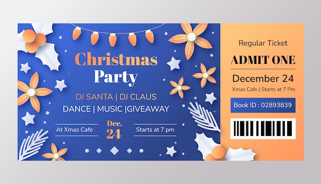 Free vector paper style christmas party ticket template