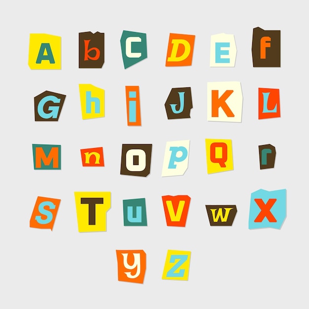 Free vector paper style colorful ransom note letter pack