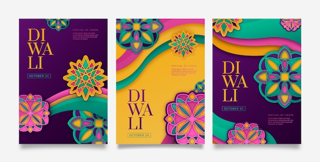 Free vector paper style diwali cards collection