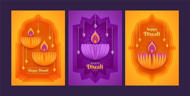 Vettore gratuito collezione di carte del festival di diwali in stile carta