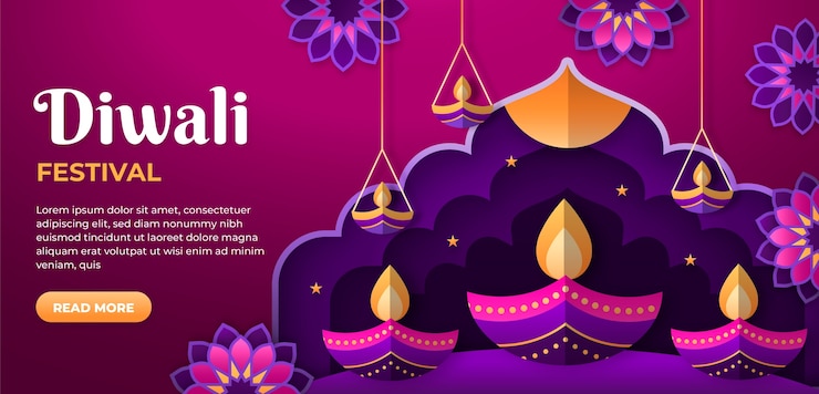 Free Vector paper style diwali festival horizontal banner template
