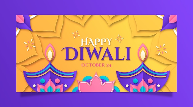 Free vector paper style diwali festival horizontal banner template