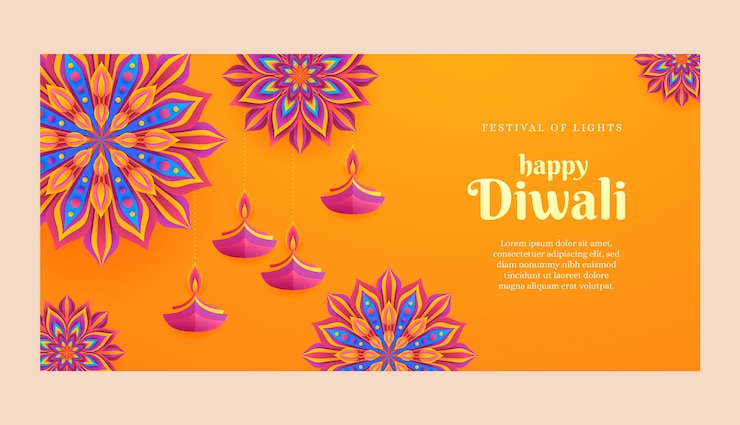 Free Vector paper style diwali festival horizontal banner template