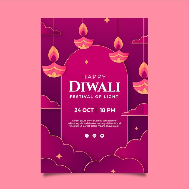 Vettore gratuito modello di poster verticale del festival di diwali in stile carta