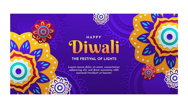 Paper style diwali horizontal banner template