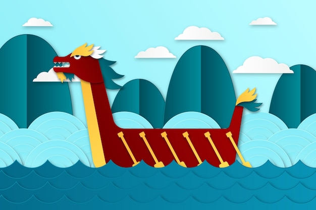 Paper style dragon boat background